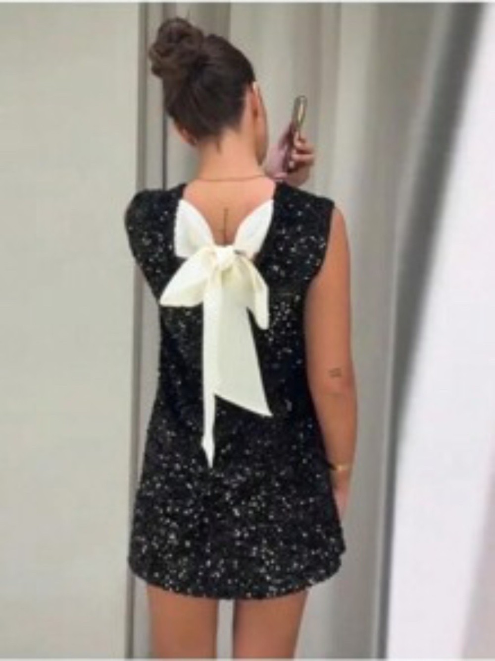 Sequined Bow-Tied Black Dress